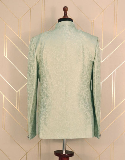 Pista Green Self Design Jacquard Zarodosi Embroidery Jodhpuri Suit Set