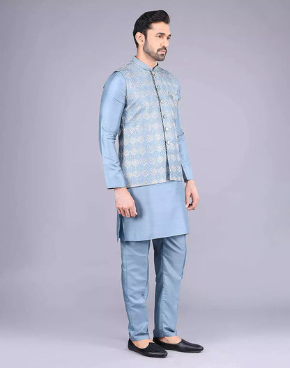 Blue Color Sequence With Embroidery Work Kurta Jacket Set