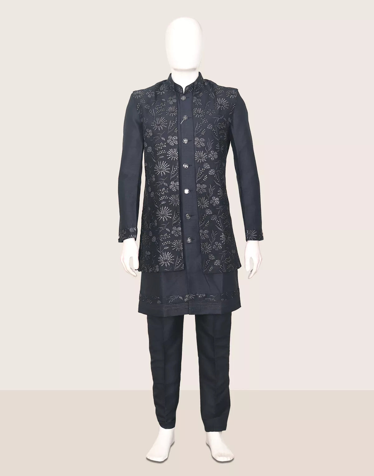 Embellished with Thread work Raw Silk Navy Blue Kurta Jacket