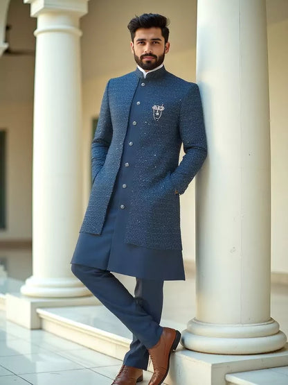 Rama Self Design Thread Embroidery work Cotton-Satin Kurta Jacket Set