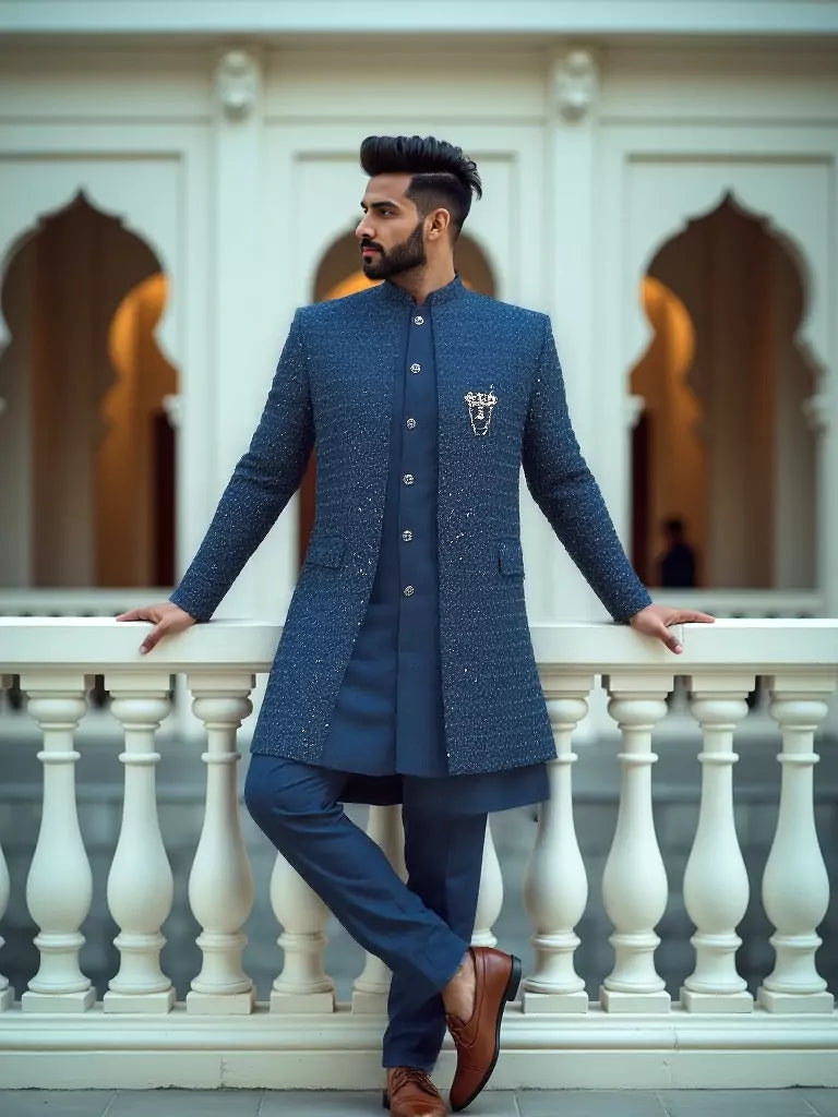 Rama Self Design Thread Embroidery work Cotton-Satin Kurta Jacket Set