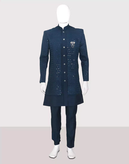 Rama Self Design Thread Embroidery work Cotton-Satin Kurta Jacket Set