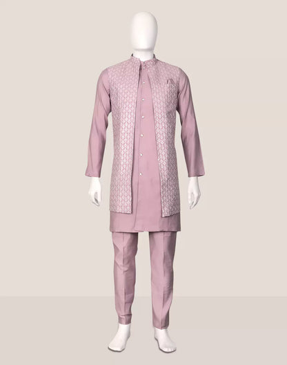 Onion Floral Cotton Silk Kurta with Thread work Jacket Set