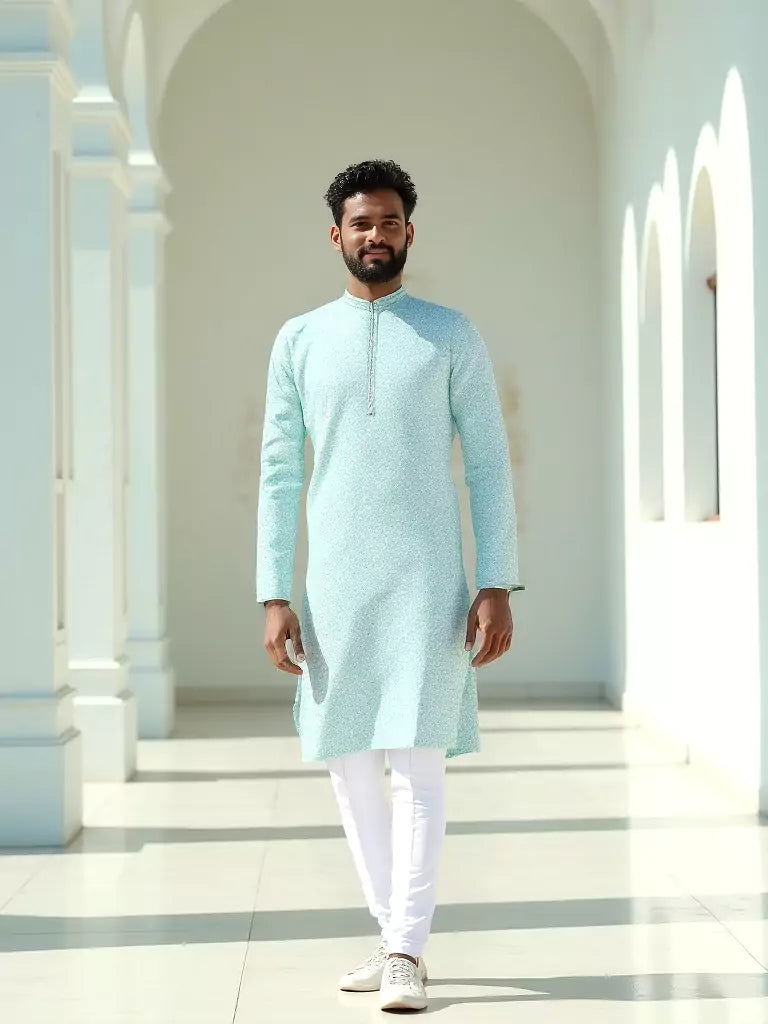 Pista Floral Weaving Jacquard Kurta Pyjama Set
