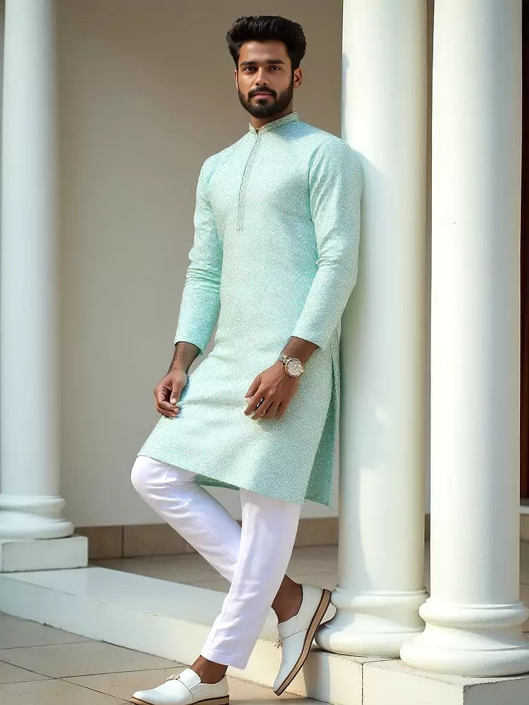 Pista Floral Weaving Jacquard Kurta Pyjama Set