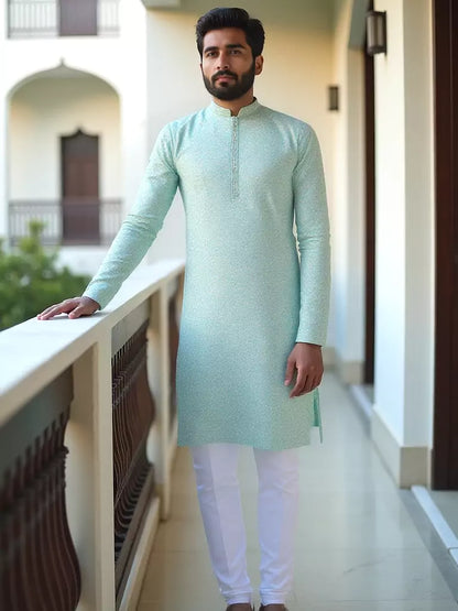 Pista Floral Weaving Jacquard Kurta Pyjama Set