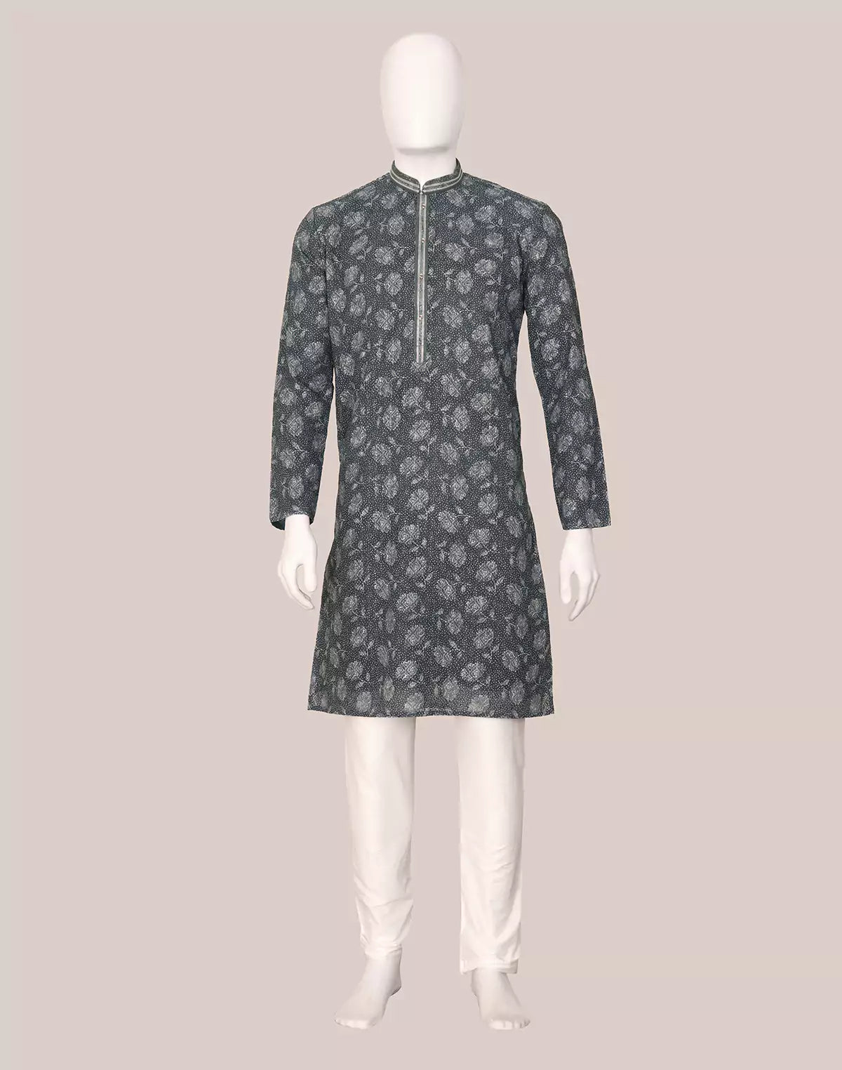 Elegance Grey Floral Printed Georgette Kurta Pajama