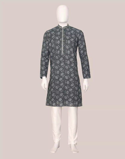 Elegance Grey Floral Printed Georgette Kurta Pajama