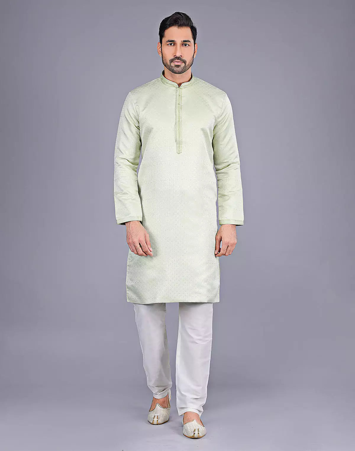 Green All Over Self Highlighted Thread work Soft Silk Kurta Set