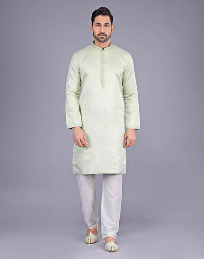 Green All Over Self Highlighted Thread work Soft Silk Kurta Set