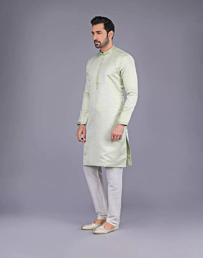 Green All Over Self Highlighted Thread work Soft Silk Kurta Set