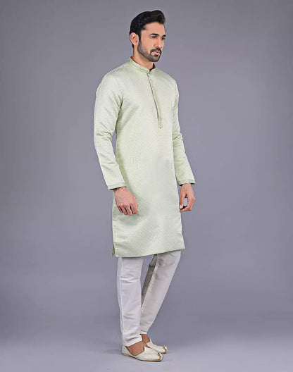 Green All Over Self Highlighted Thread work Soft Silk Kurta Set