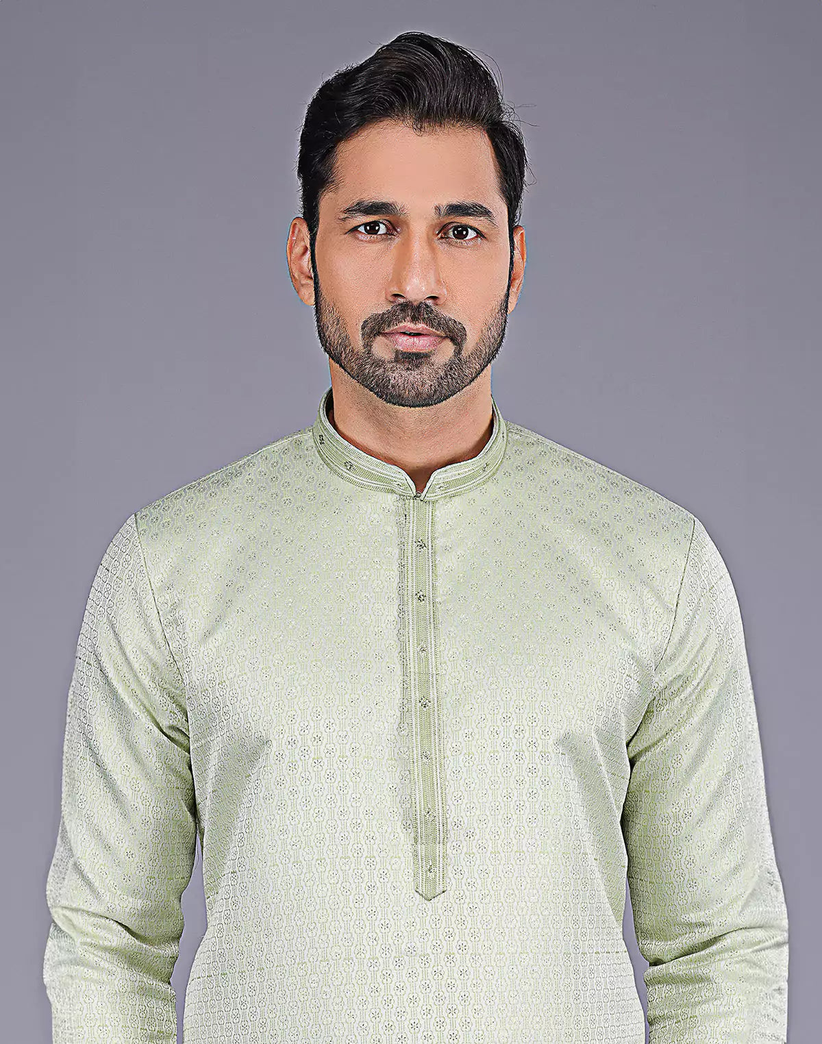 Green All Over Self Highlighted Thread work Soft Silk Kurta Set