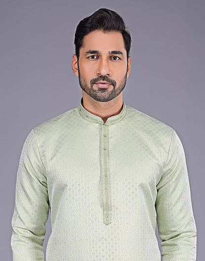 Green All Over Self Highlighted Thread work Soft Silk Kurta Set