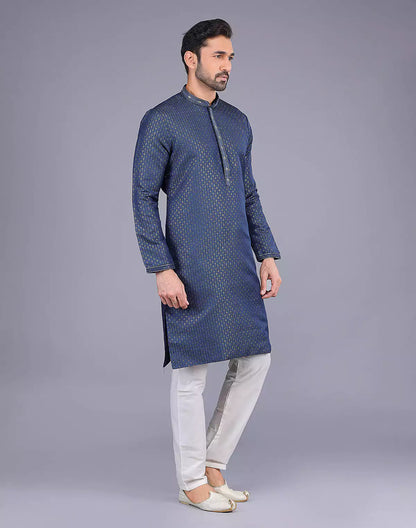 Navy Blue Self Highlighted Thread work Soft Silk Kurta Set