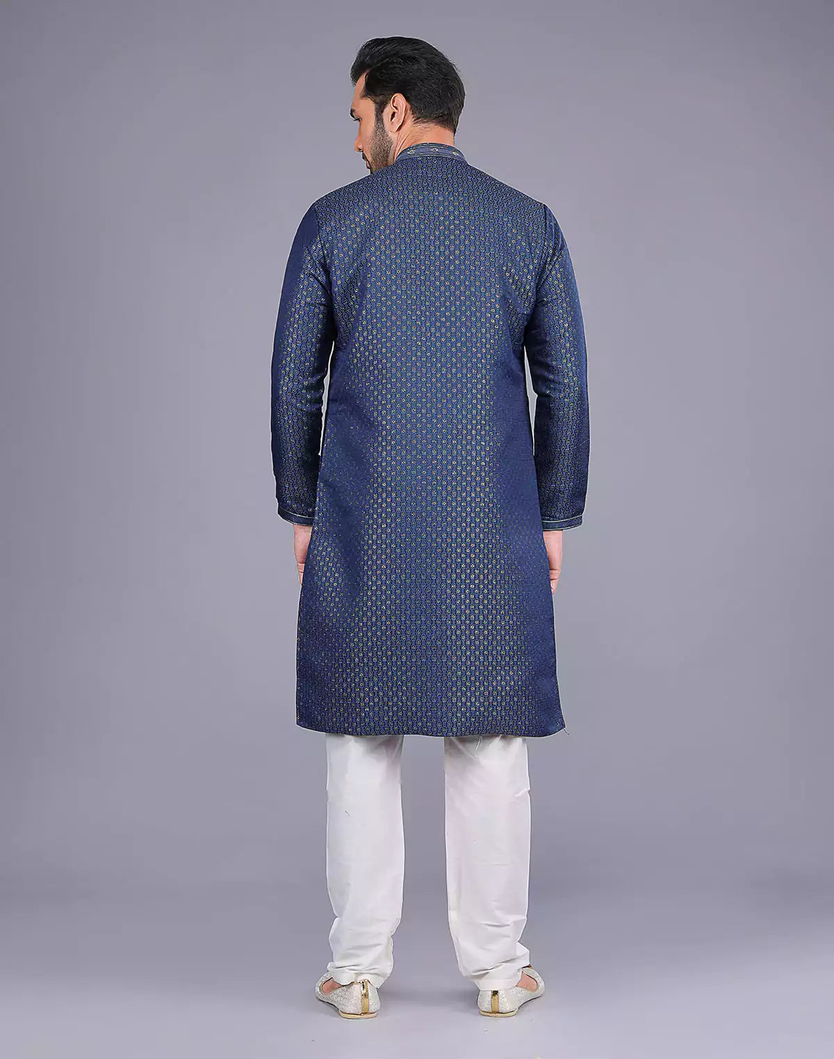 Navy Blue Self Highlighted Thread work Soft Silk Kurta Set