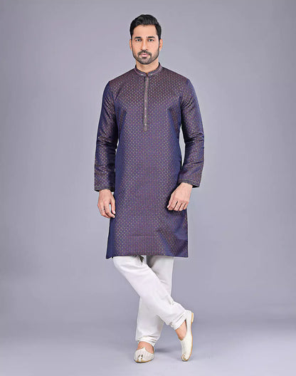 Wine Coloured Self Highlighted Thread work Soft Silk Kurta Set