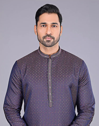Wine Coloured Self Highlighted Thread work Soft Silk Kurta Set