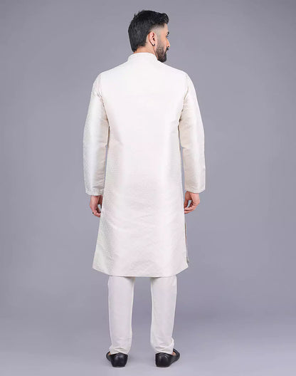 Self Design Cream Colour Soft Silk Stones work Kurta Pyjama Set