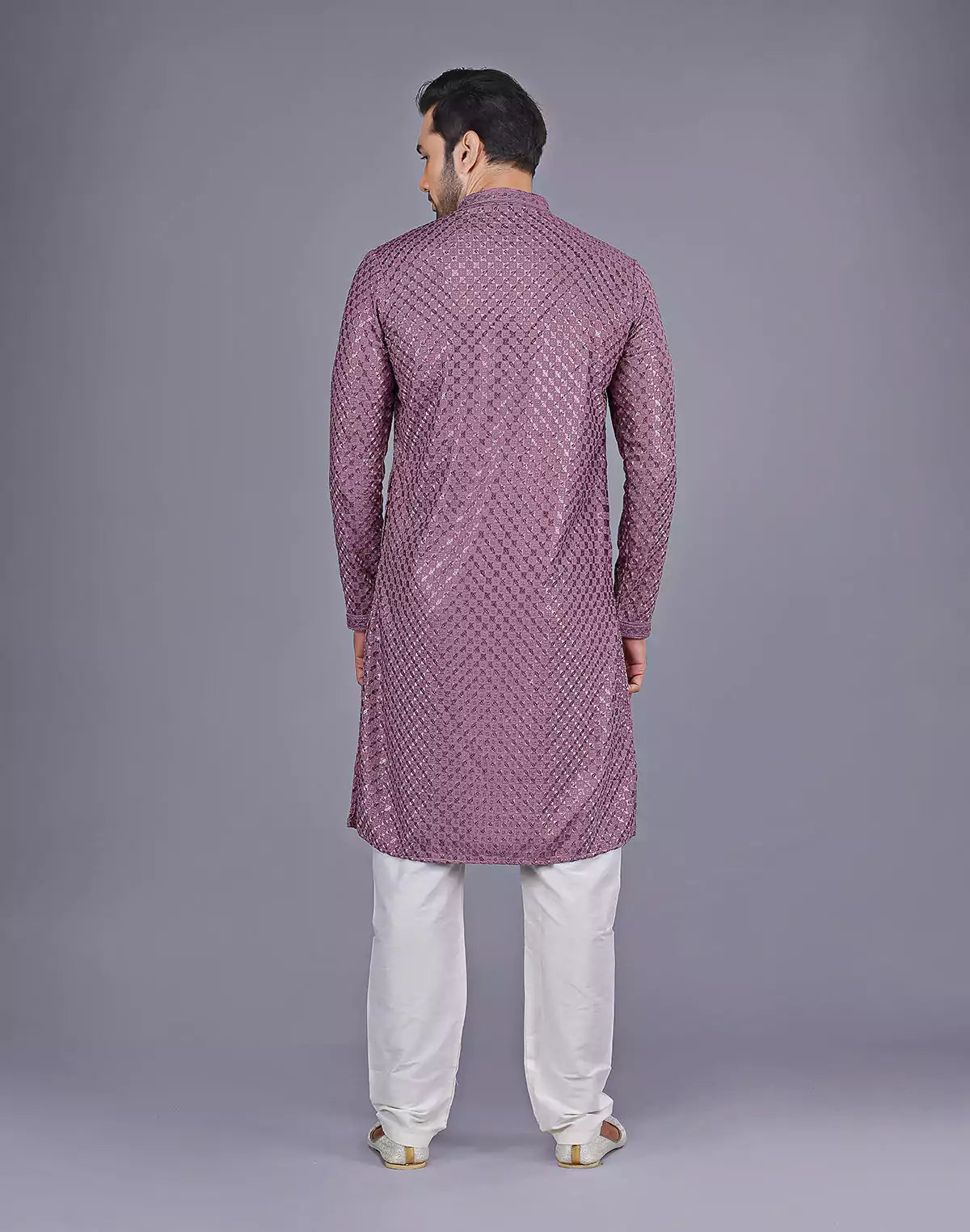 Onion Colour All Over Self Floral Design Thread Embroidery Kurta Set