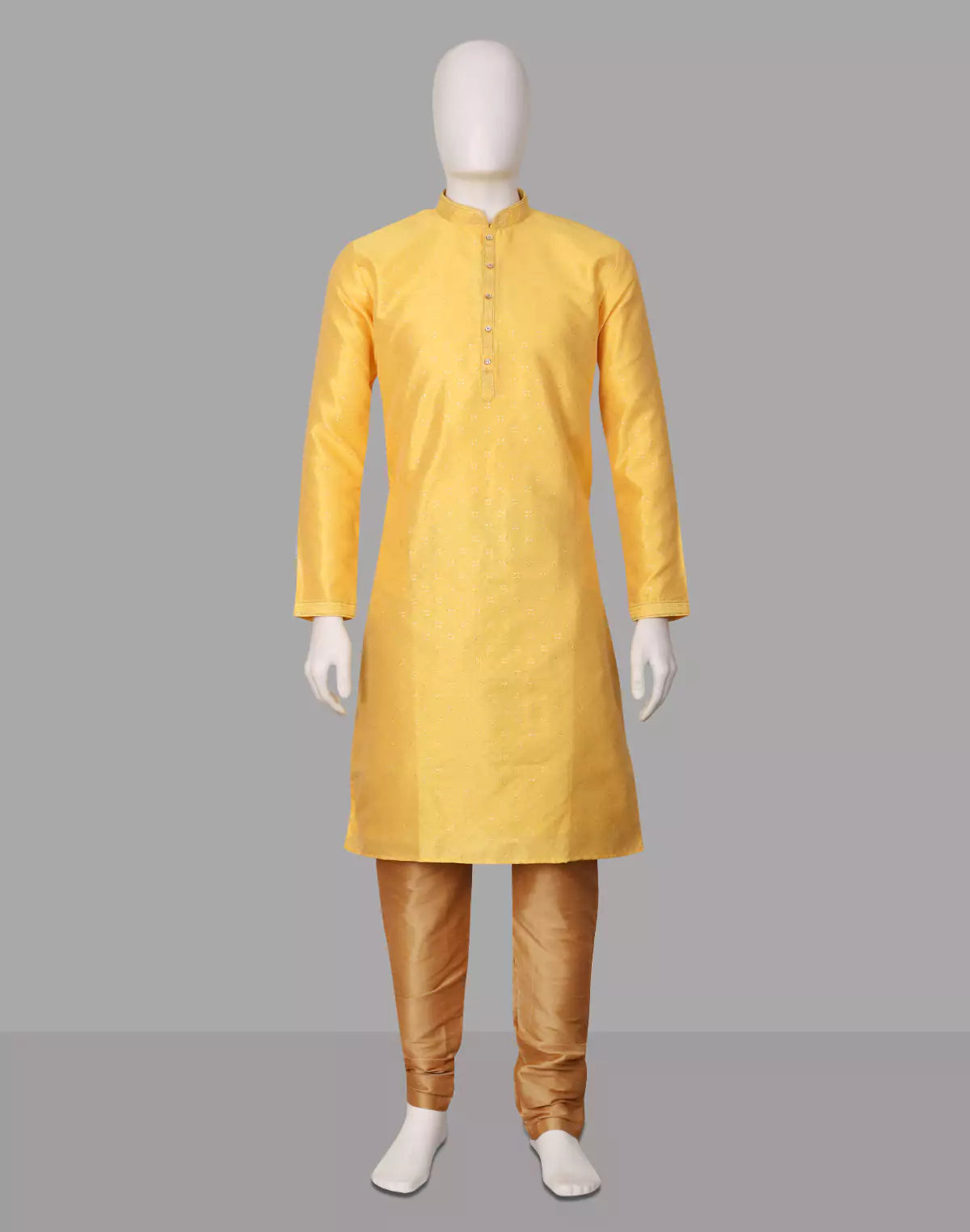 Gold Self Patterned Jacquard Kurta Pyjama Set
