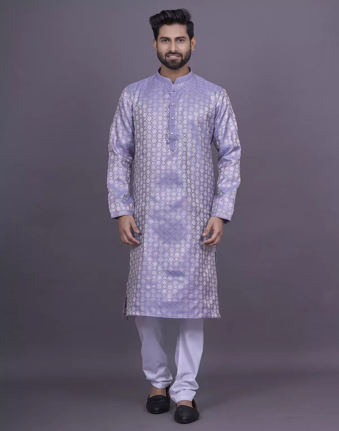 Voilet Brocade Design Weaving Jacquard Kurta with Pyjama