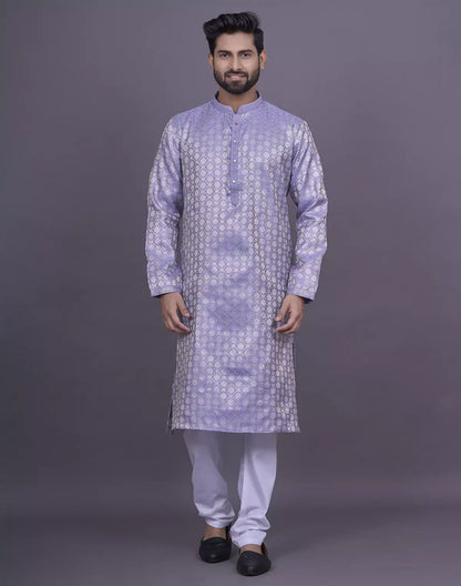 Voilet Brocade Design Weaving Jacquard Kurta with Pyjama