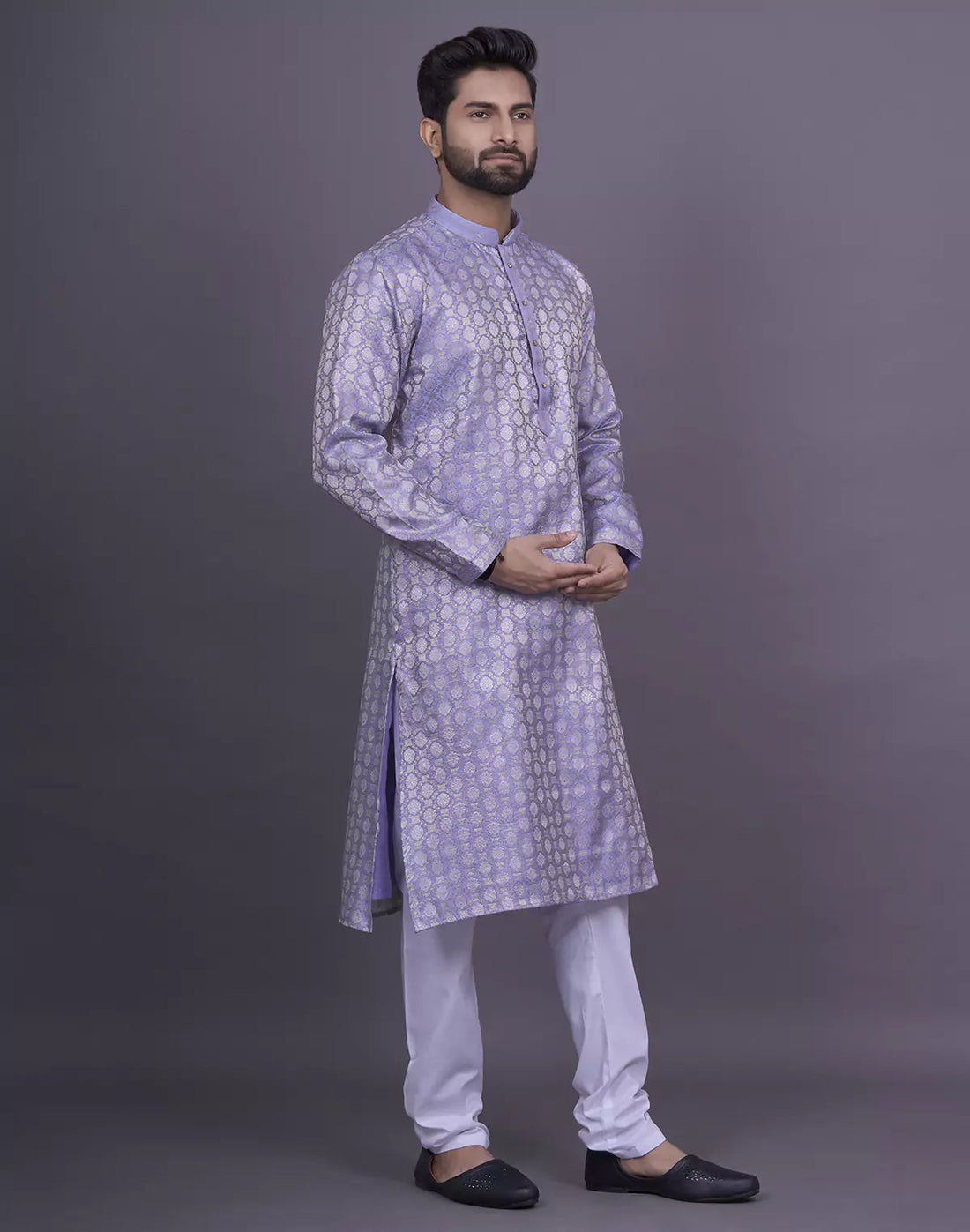 Voilet Brocade Design Weaving Jacquard Kurta with Pyjama