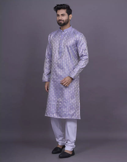 Voilet Brocade Design Weaving Jacquard Kurta with Pyjama