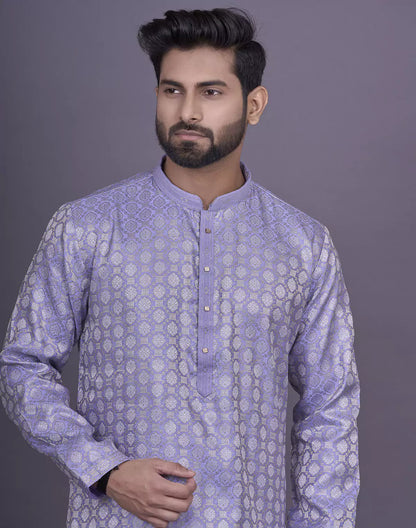 Voilet Brocade Design Weaving Jacquard Kurta with Pyjama