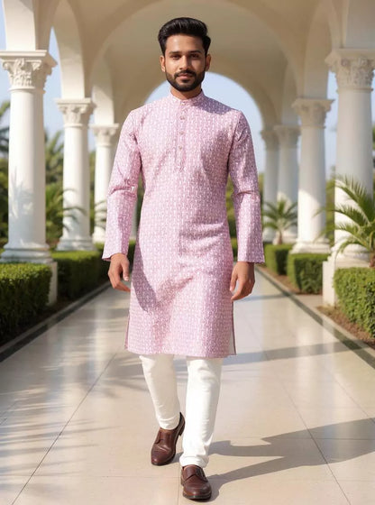 Giza Cotton Floral Printed Onion Color Kurta Set