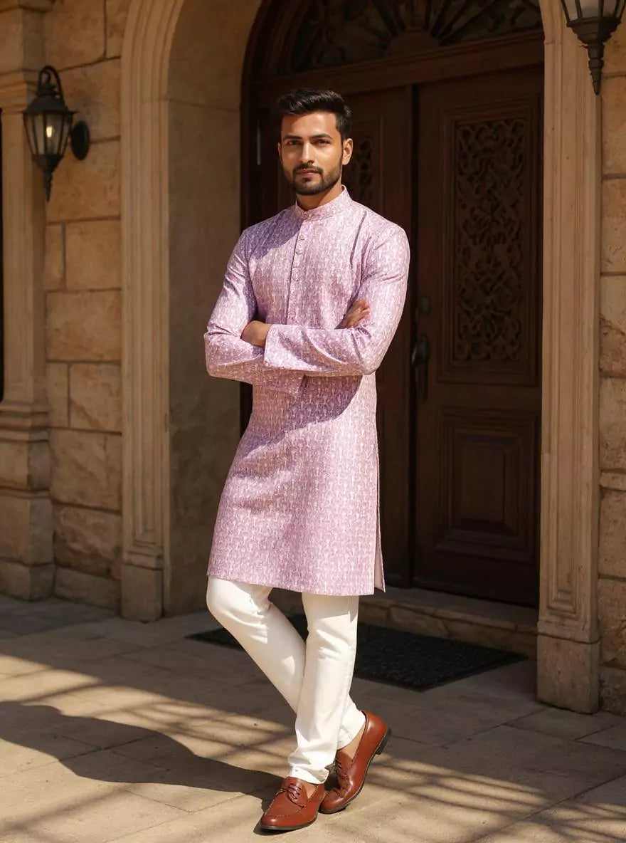 Giza Cotton Floral Printed Onion Color Kurta Set
