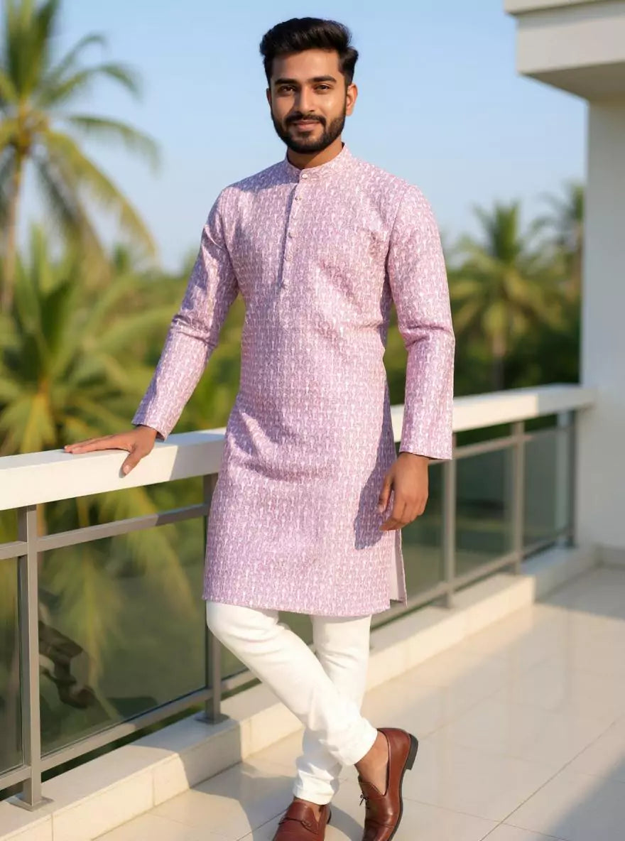 Giza Cotton Floral Printed Onion Color Kurta Set
