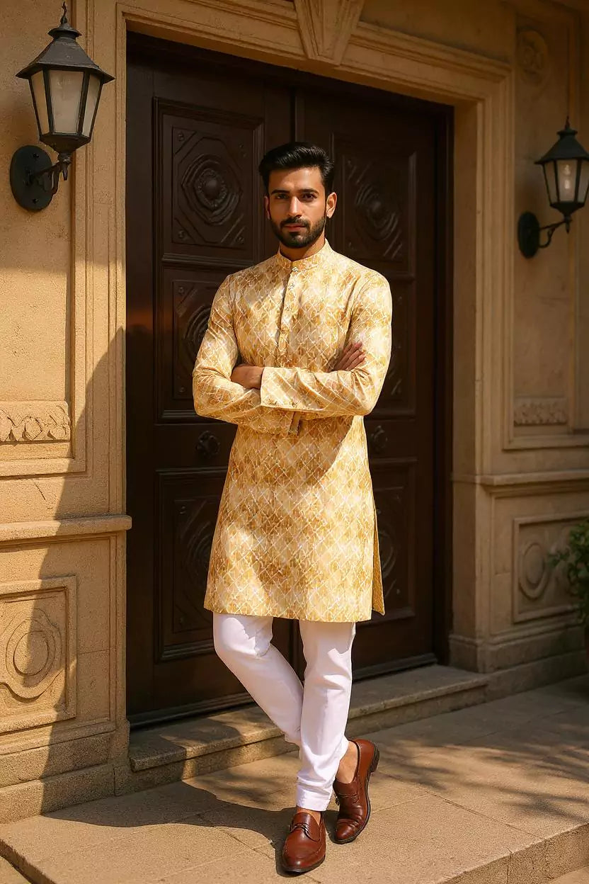 Rust Coloured Floral Printed Cotton Kurta Pyjama Set