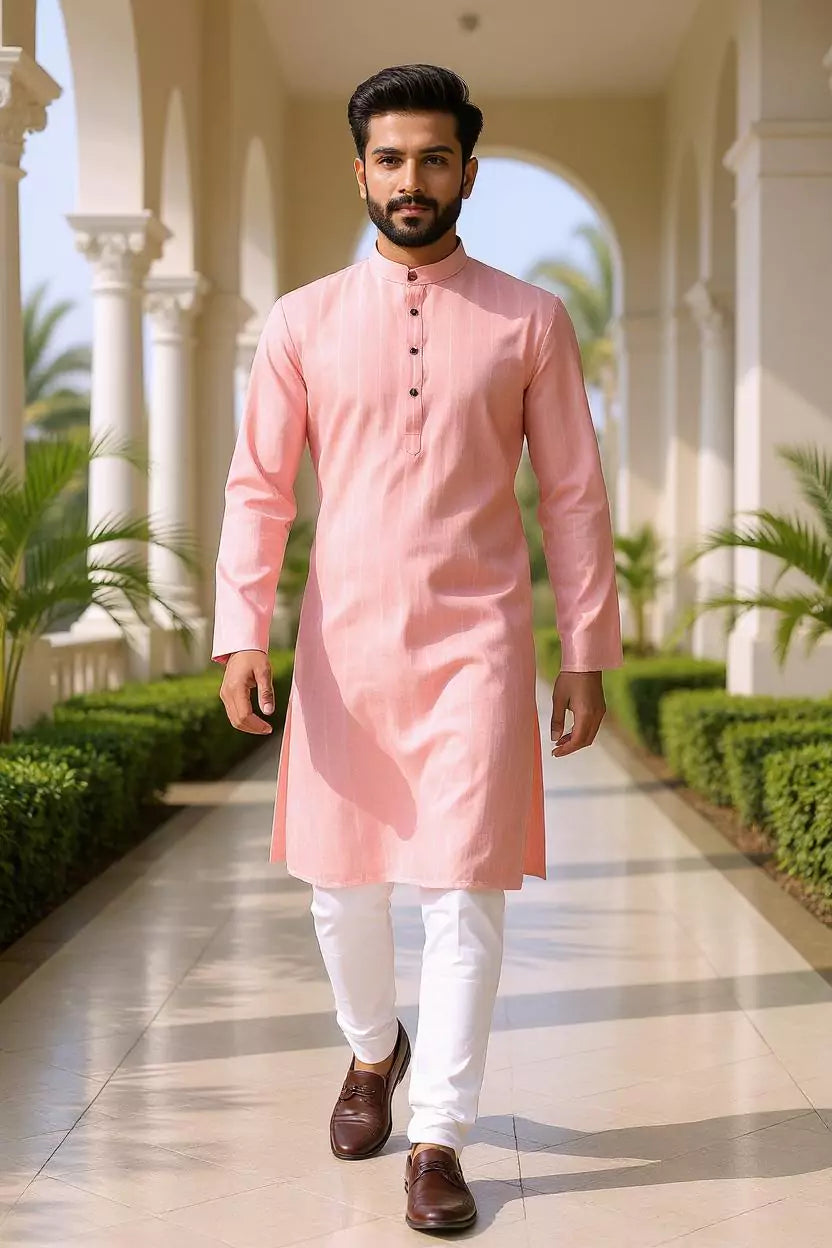 Onion Striped Patterned Flex Cotton Kurta with Pyjama