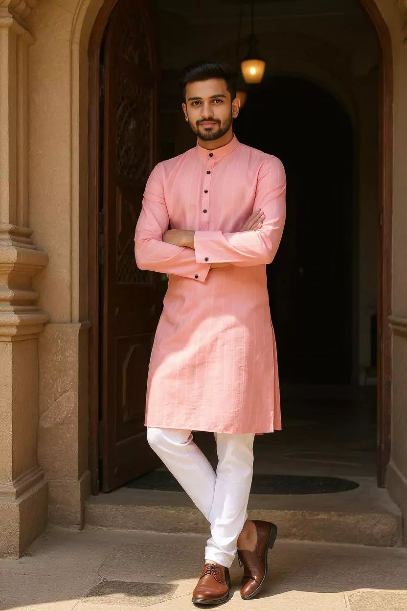 Onion Striped Patterned Flex Cotton Kurta with Pyjama