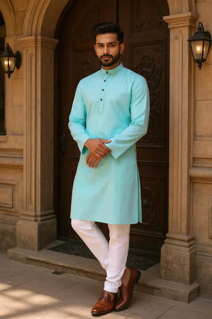Firozi Coloured Flex Cotton Kurta Pyjama Set