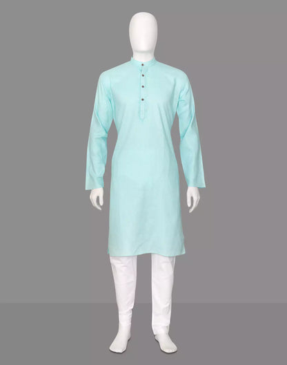 Firozi Coloured Flex Cotton Kurta Pyjama Set