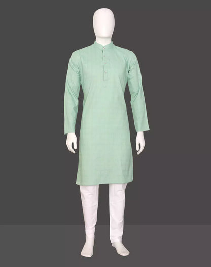 Self Geometric Weaving Cotton Pista Kurta Pyjama Set