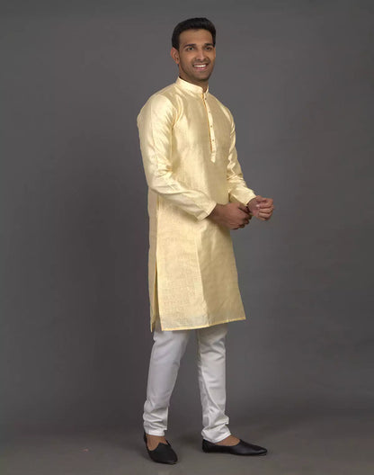 Self Thread with Embellished Cream Soft Silk Kurta Pyjama Set