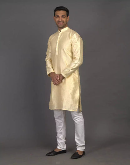 Self Thread with Embellished Cream Soft Silk Kurta Pyjama Set