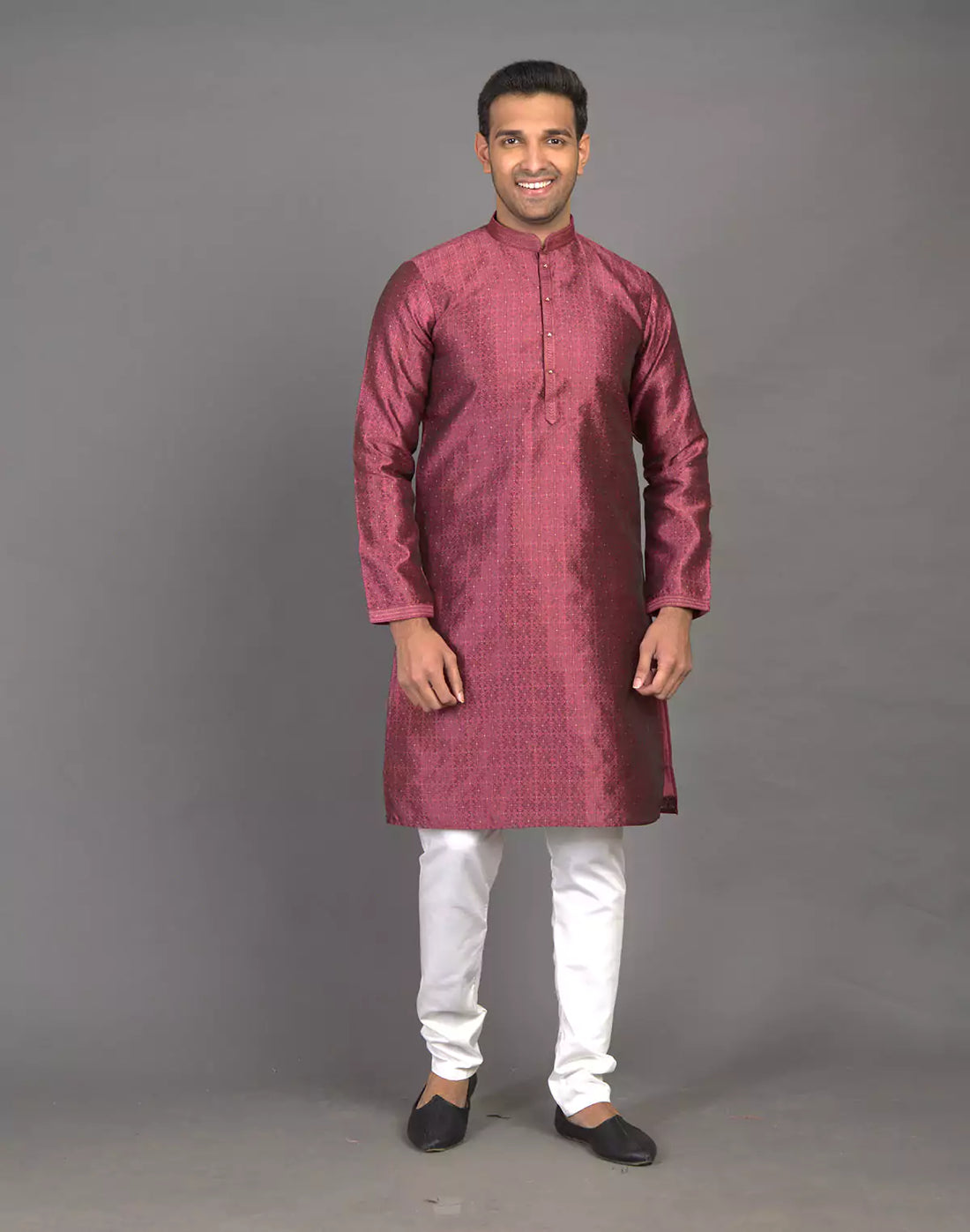 Self Thread with Embellished Design Soft Silk Kurta Pyjama Set