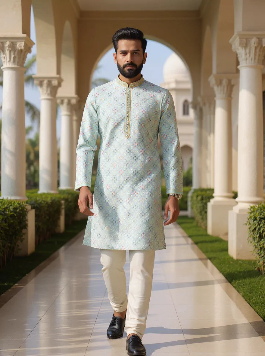 All Over Floral Embroidery work Raw Silk Kurta Pajama