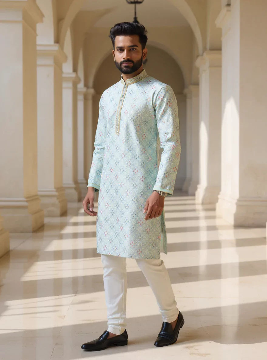 All Over Floral Embroidery work Raw Silk Kurta Pajama