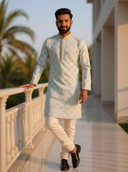 All Over Floral Embroidery work Raw Silk Kurta Pajama