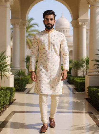 All Over Floral Embroidery work Raw Silk Kurta Pajama