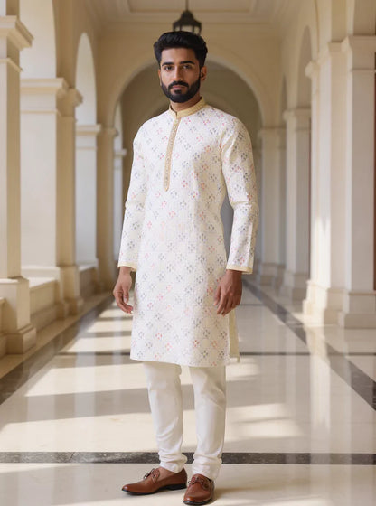 All Over Floral Embroidery work Raw Silk Kurta Pajama