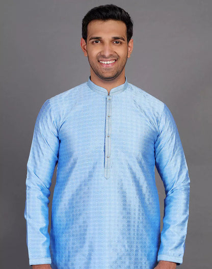 Dark Blue Self Design Stones Work Soft Silk Kurta Set