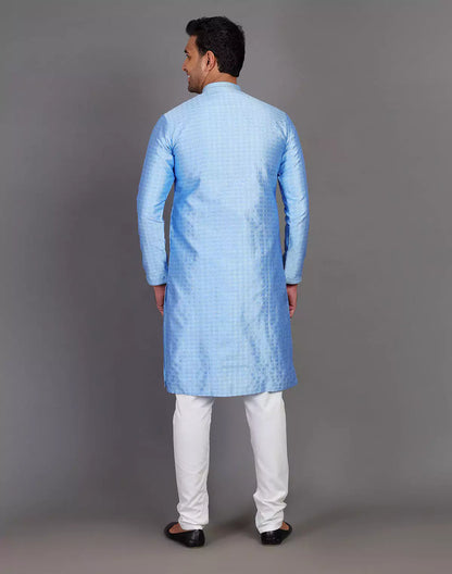 Dark Blue Self Design Stones Work Soft Silk Kurta Set