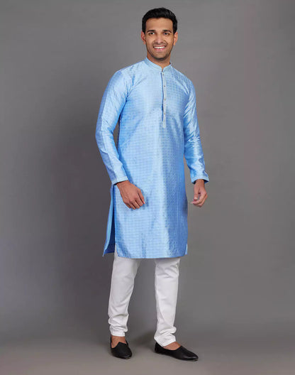 Dark Blue Self Design Stones Work Soft Silk Kurta Set